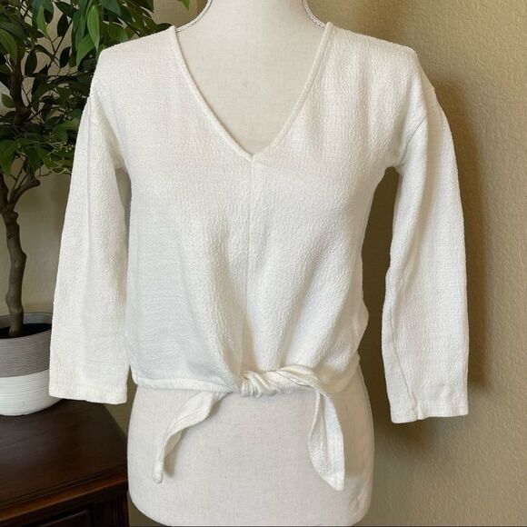 Madewell Texture & Thread Tie Front Top Shirt Cream XXS - Picture 2 of 3